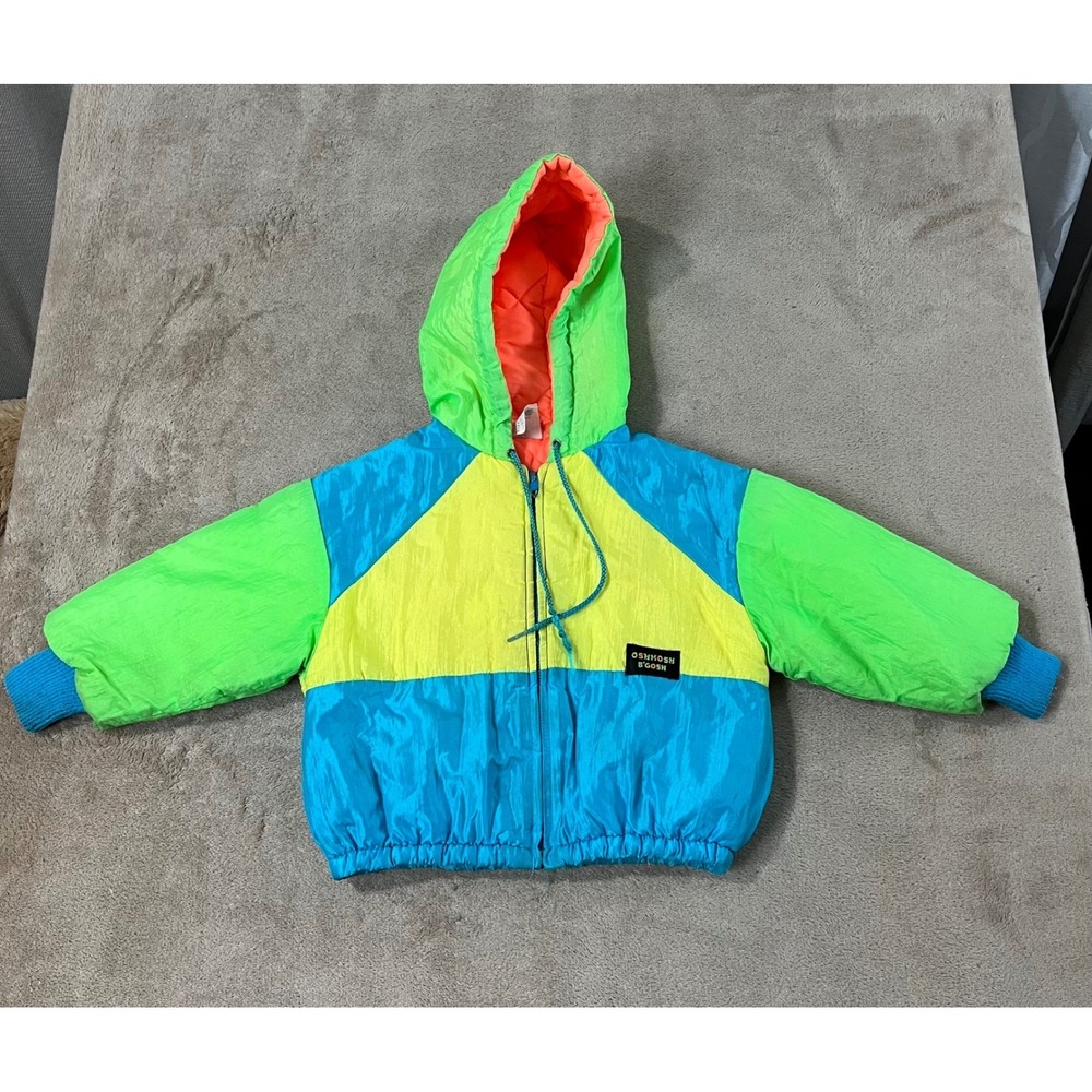 Vintage OshKosh B'gosh children's jacket Size 4 Colorblock Neon Multi Quilted